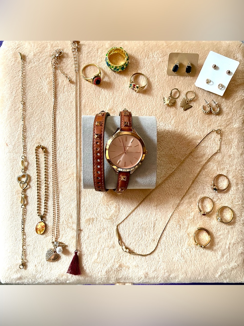 Michael Kors Studded Wrap Watch & Gold Tone Fashion Jewelry Lot (15+ Pieces)